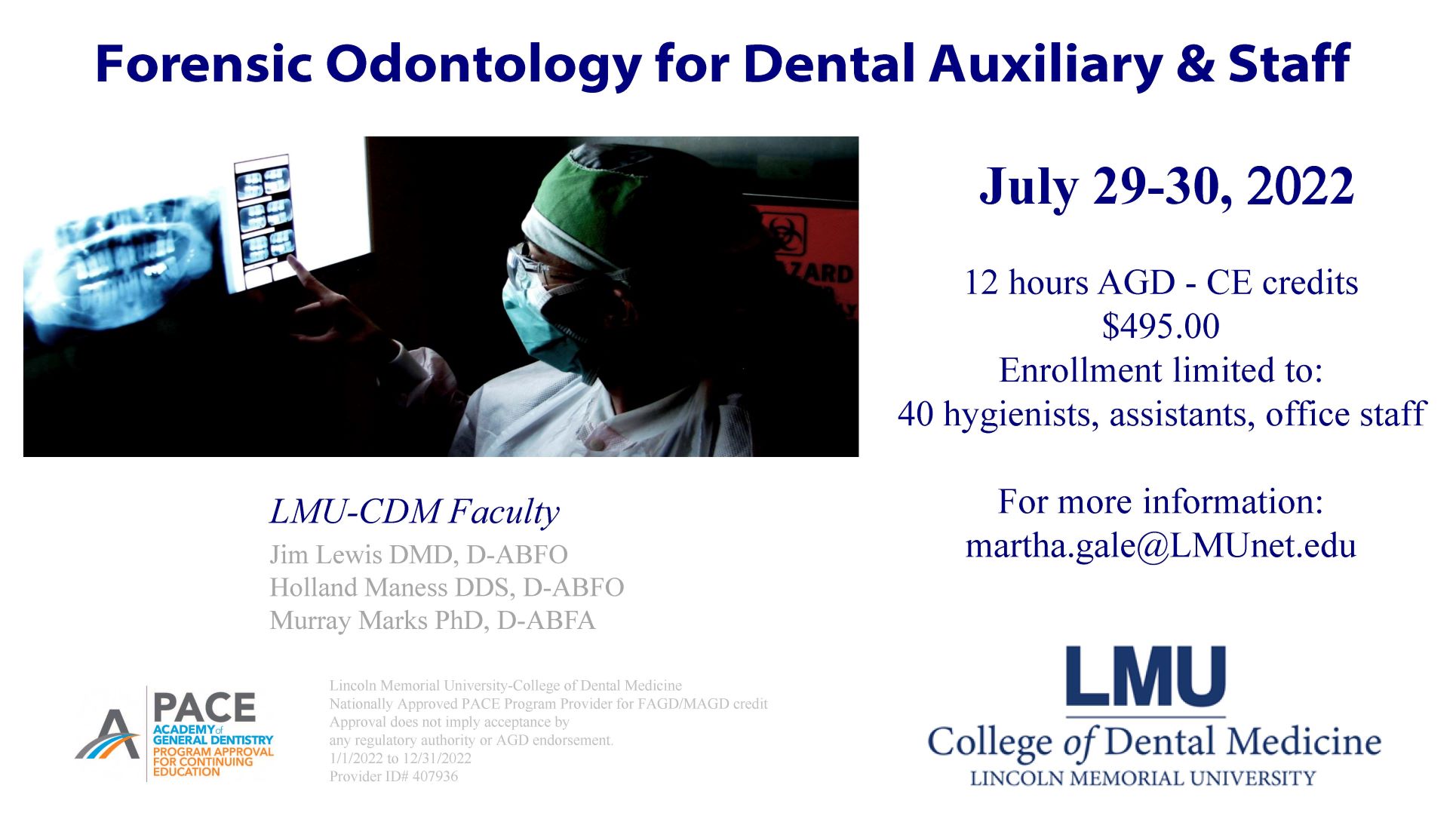 Forensic Odontology for Dental Auxiliary & Staff Flyer
