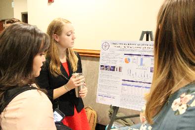 Students discussing research posters
