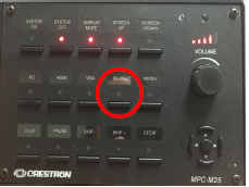 podium controls instructing you to press the blu ray button