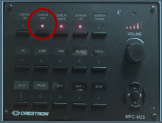 podium controls instructing you to press the system off button