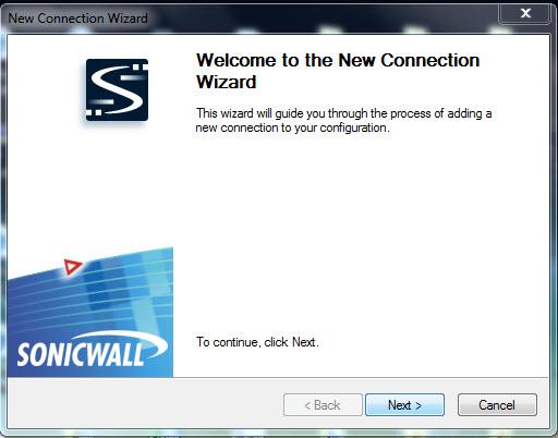 the sonic wall installer welcome screen indicating you to click next
