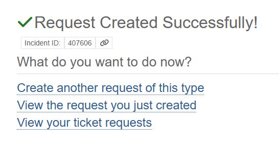 Request Created Successfully message