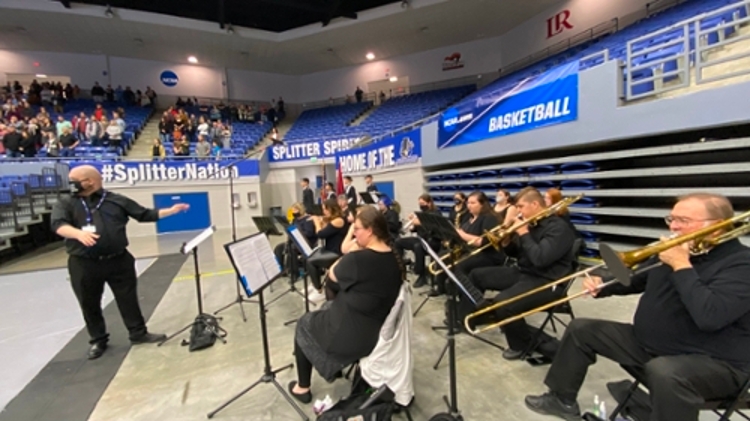 LMU Pep Band performs in Tex Turner Arena.