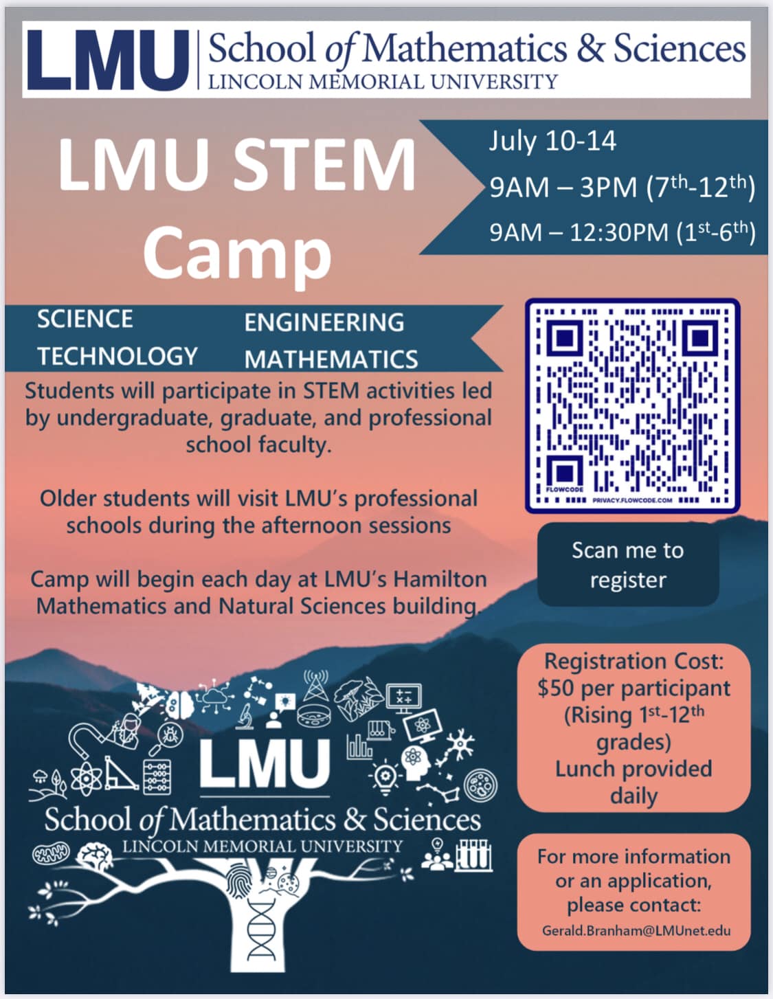 Students will participate in STEM activities led by undergraduate, graduate, and professional school faculty. Older students will visit LMU's professional schools during the afternoon sessions. $50 per participant, rising 1st-12th grades, lunch provided daily.
