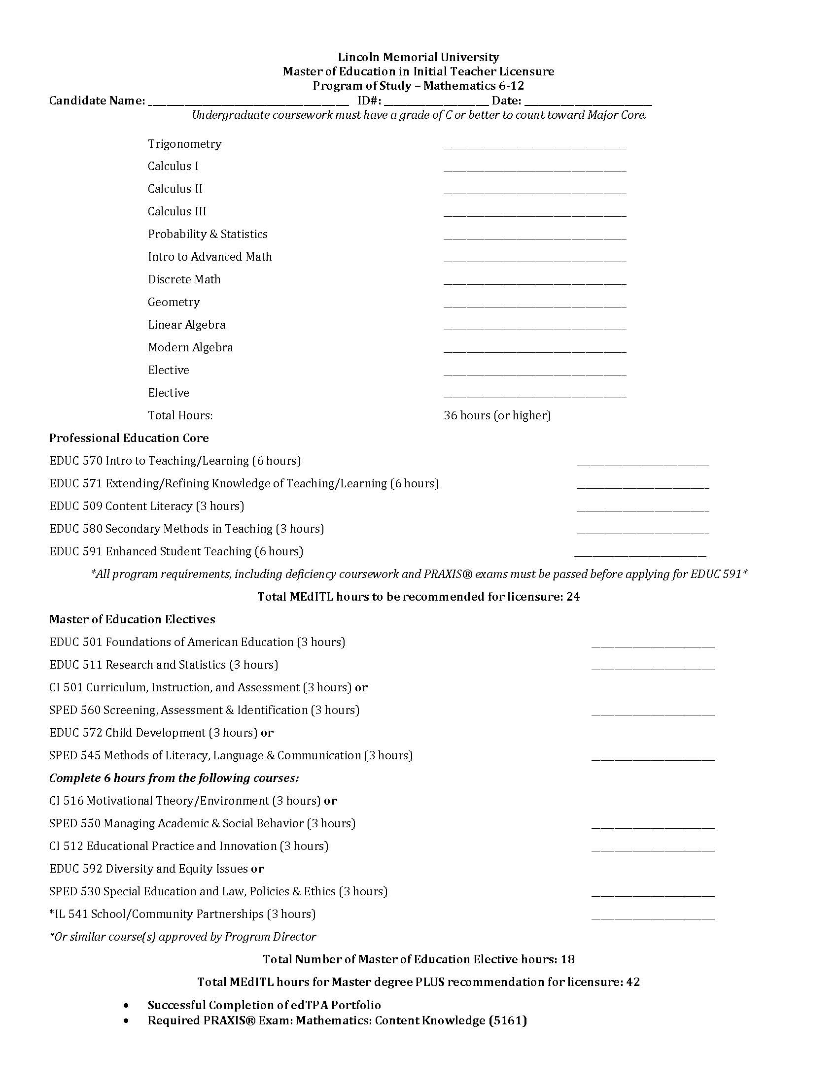 Math Program of Study