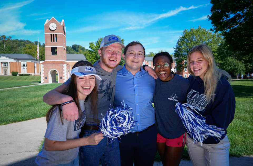 A group of students showing LMU school spirit.