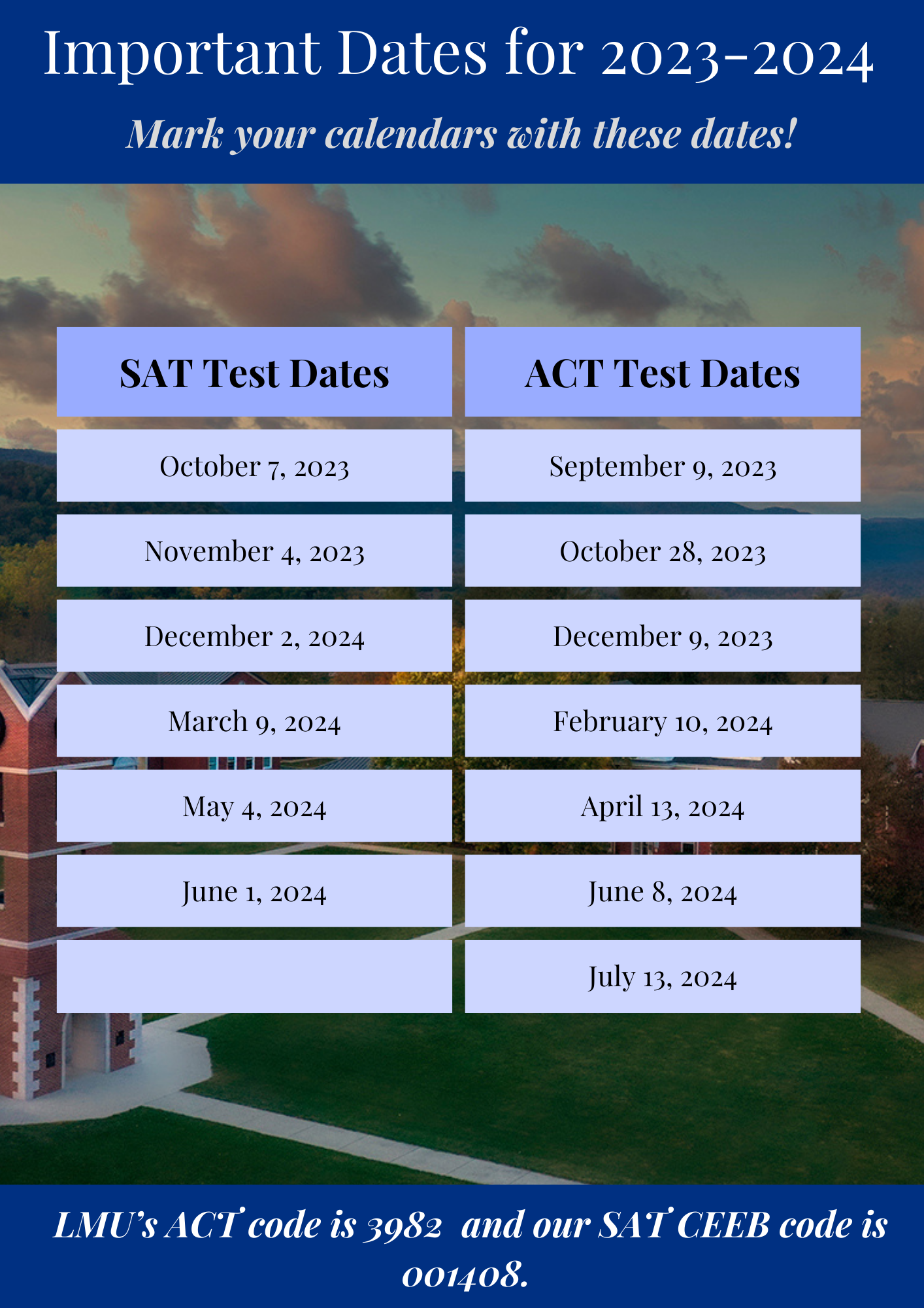 important SAT and ACT Dates